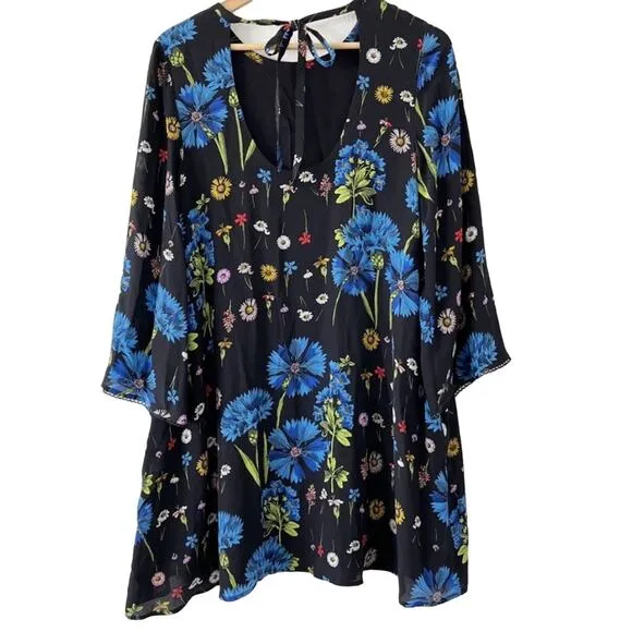 Anthropologie Maeve Wildflowers Print 100% Silk Tunic Dress Flutter Sleeve Small