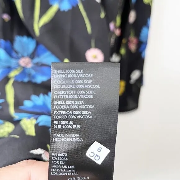 Anthropologie Maeve Wildflowers Print 100% Silk Tunic Dress Flutter Sleeve Small