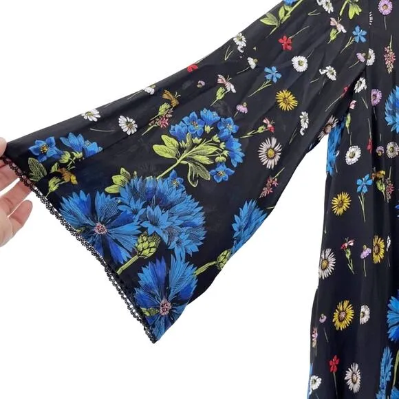 Anthropologie Maeve Wildflowers Print 100% Silk Tunic Dress Flutter Sleeve Small