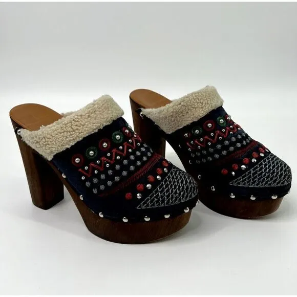 ANTHROPOLOGIE Miss Albright TERRESTRIAL Clogs Mules Suede Heel (US 8.5) 39