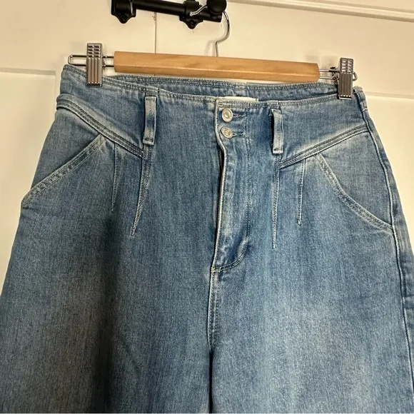 Anthropologie Paige Sarah straight ankle Ultra High Rise Pleated Jeans 27 4 blue