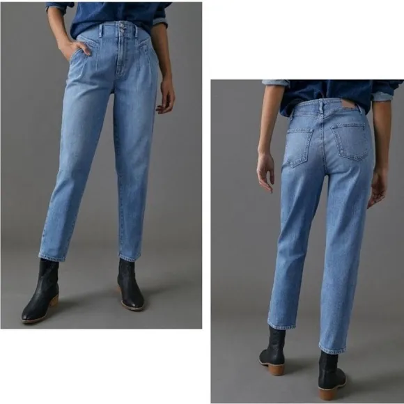 Anthropologie Paige Sarah straight ankle Ultra High Rise Pleated Jeans 27 4 blue