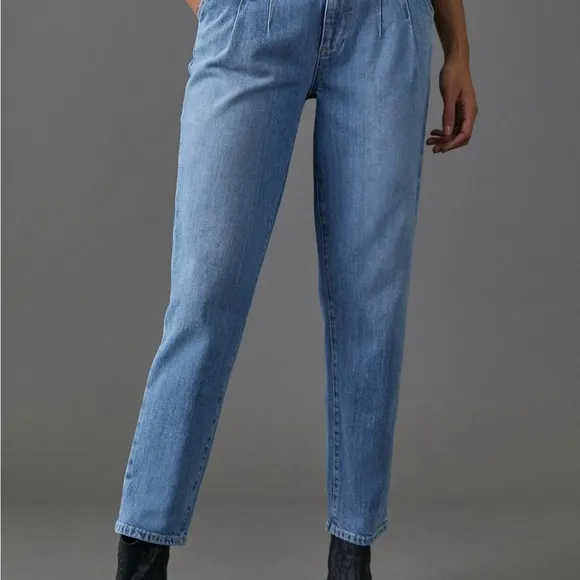 Anthropologie Paige Sarah straight ankle Ultra High Rise Pleated Jeans 27 4 blue
