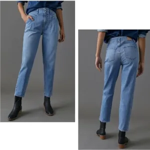 Anthropologie Paige Sarah straight ankle Ultra High Rise Pleated Jeans 27 4 blue