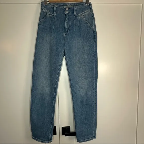 Anthropologie Paige Sarah straight ankle Ultra High Rise Pleated Jeans 27 4 blue