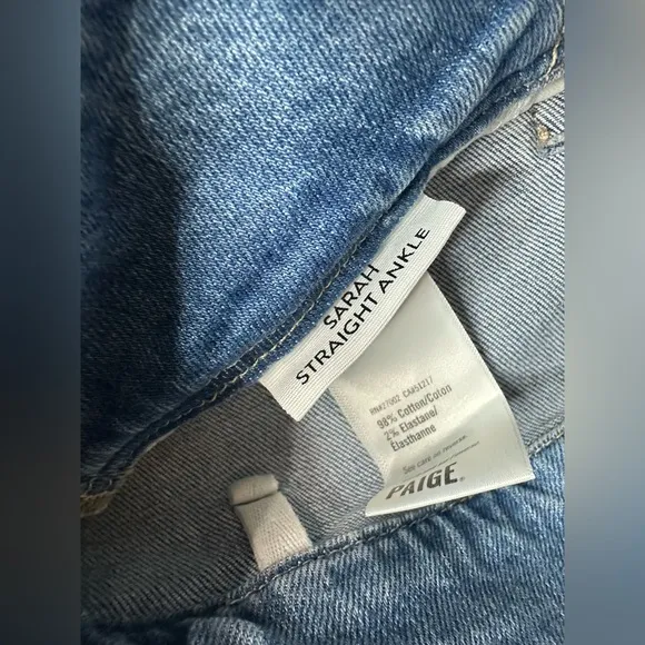 Anthropologie Paige Sarah straight ankle Ultra High Rise Pleated Jeans 27 4 blue