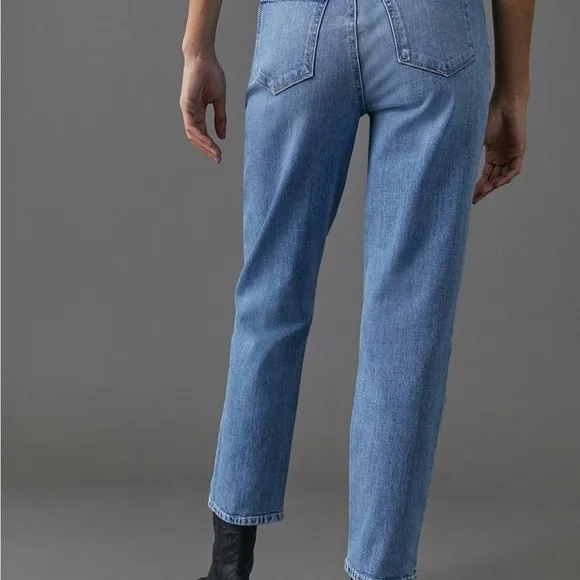 Anthropologie Paige Sarah straight ankle Ultra High Rise Pleated Jeans 27 4 blue