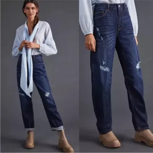 Anthropologie Pilcro The Bow Boyfriend  Barrel Jeans Size 31 Tall