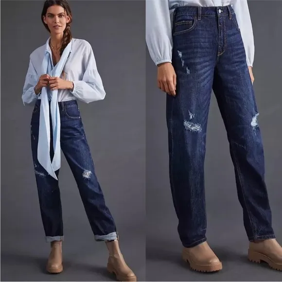 Anthropologie Pilcro The Bow Boyfriend  Barrel Jeans Size 31 Tall