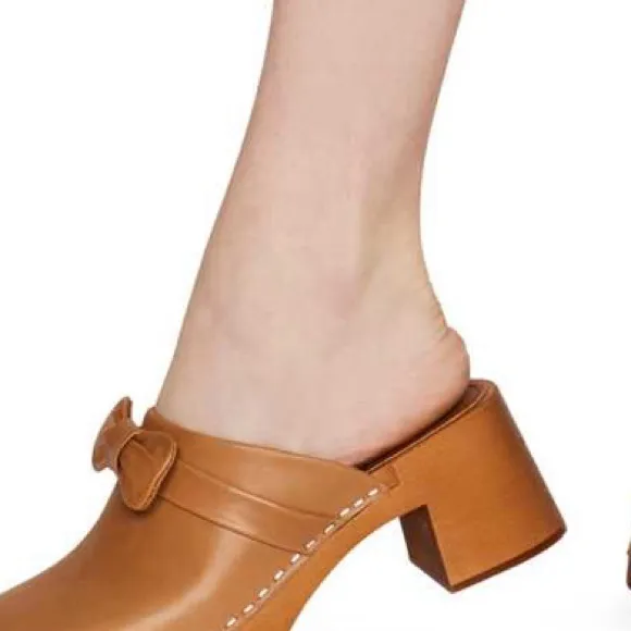 Anthropologie  Swedish Hasbeens NWT Camel Bow Slip in Husband Clog 🌸 🌈❤️