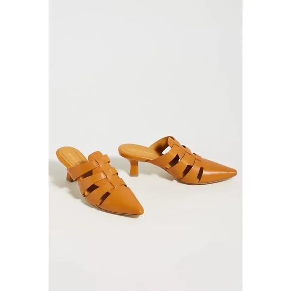 Anthropologie x Bruno Premi Pointed-Toe Heeled Mules Honey $148 Sz 39
