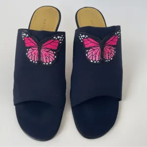 ANTONIO MELANI Black and Pink Mules with Butterfly Detail