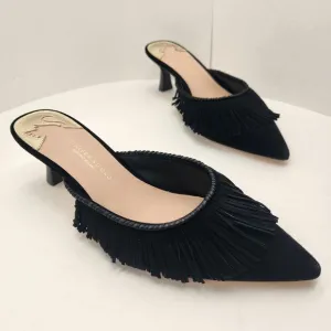 Antonio Melani Jennifer Sumko mules 9M black suede Mimi heels pointy new $130