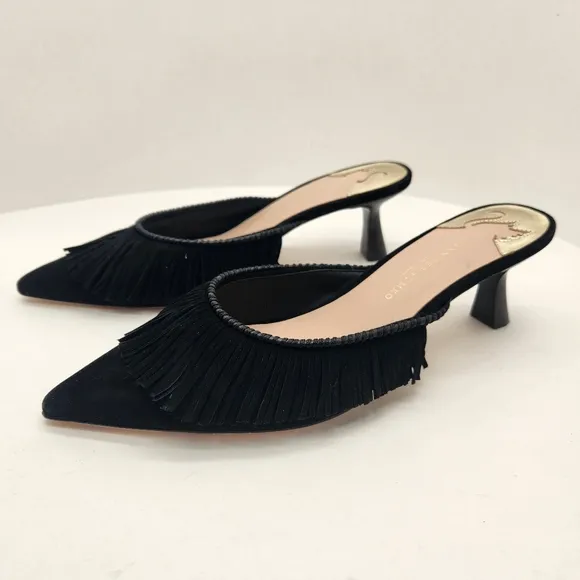Antonio Melani Jennifer Sumko mules 9M black suede Mimi heels pointy new $130