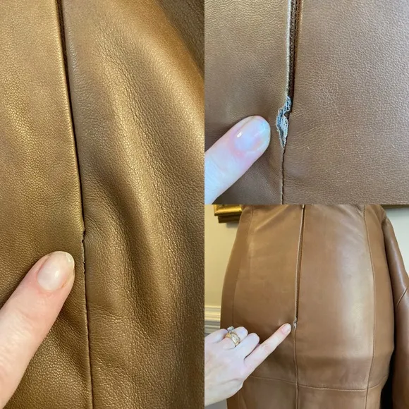 ANTONIO MELANI Luggage Brown Soft Genuine Leather Faux Wrap Knee Skirt NWT