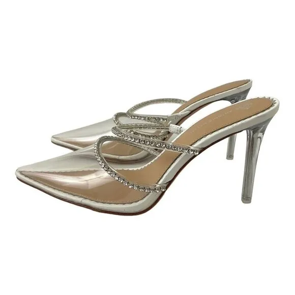 Antonio Melani Womens Size 9 Elisha Vinyl Rhinestone Mules Clear Heels New
