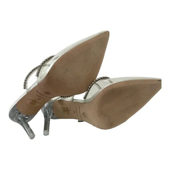 Antonio Melani Womens Size 9 Elisha Vinyl Rhinestone Mules Clear Heels New