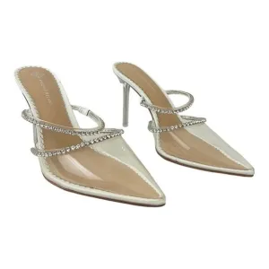 Antonio Melani Womens Size 9 Elisha Vinyl Rhinestone Mules Clear Heels New