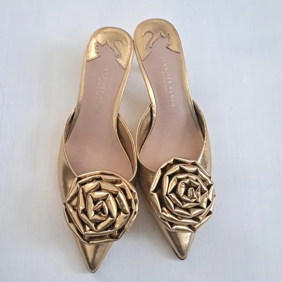 Antonio Melani x Jennifer Sumko Jensy Metallic Coated Flower Dress Mules
