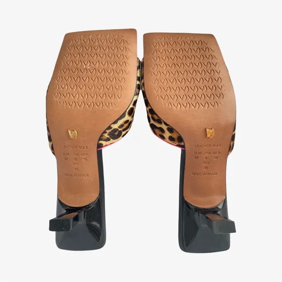Antropologie x Vicenza Square-Toe Mules Heels LeopardBrown Motif Size 6 NIB