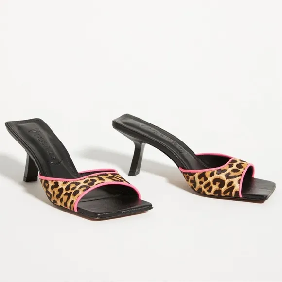 Antropologie x Vicenza Square-Toe Mules Heels LeopardBrown Motif Size 6 NIB