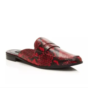 AQUA Womens Red Snake Penny Strap Gina Round Toe Block Heel Slip On Mule…