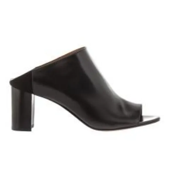 Aquatalia Ellen Leather Mule Block Heel Black Sz 9