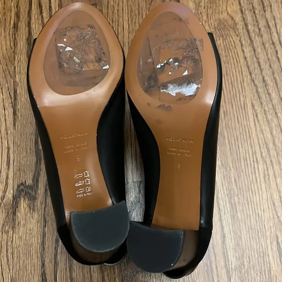 Aquatalia Ellen Leather Mule Block Heel Black Sz 9