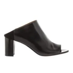 Aquatalia Ellen Leather Mule Block Heel Black Sz 9
