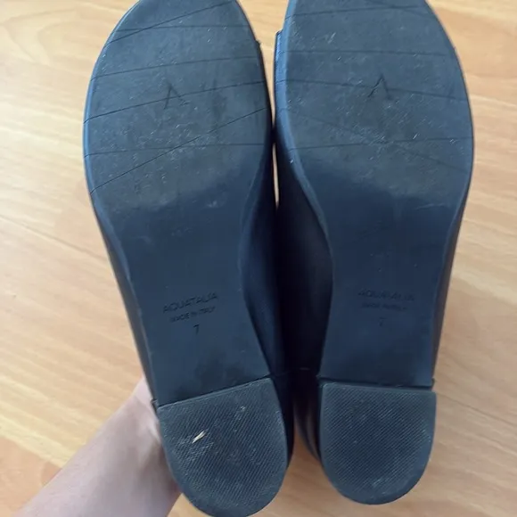 Aquatalia Mules Women Size 7 Black Leather Open-toe Block Heel