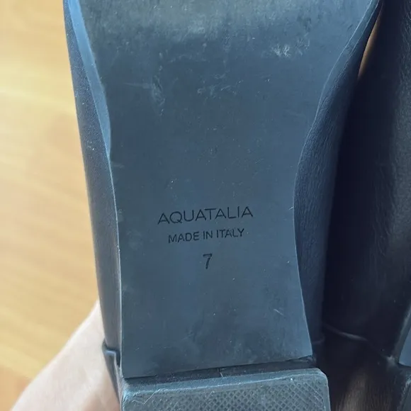 Aquatalia Mules Women Size 7 Black Leather Open-toe Block Heel