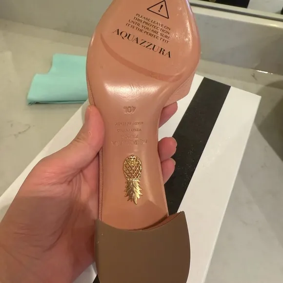 Aquazzura Pink and Tan Pom-Pom Mules