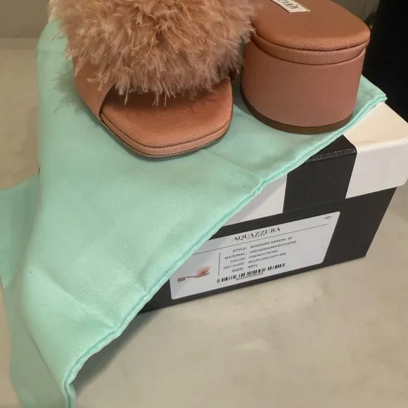 Aquazzura Pink and Tan Pom-Pom Mules
