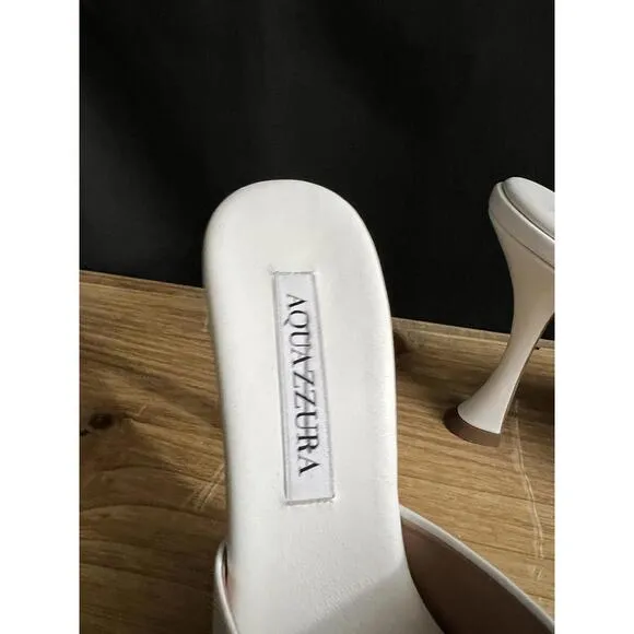 AQUAZZURA Violette White Soft Leather Heeled Mules 36.5/US 6.5 $650 no box 95mm