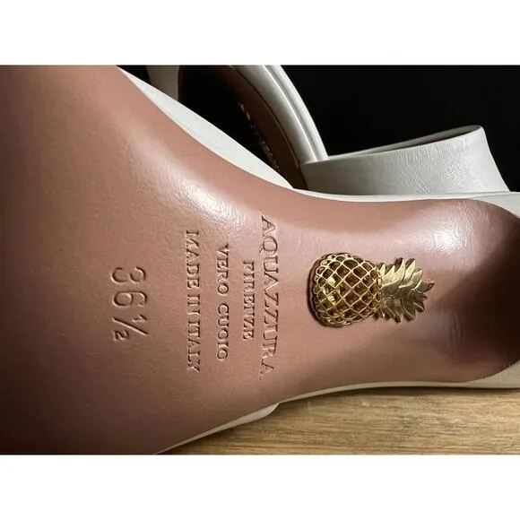AQUAZZURA Violette White Soft Leather Heeled Mules 36.5/US 6.5 $650 no box 95mm