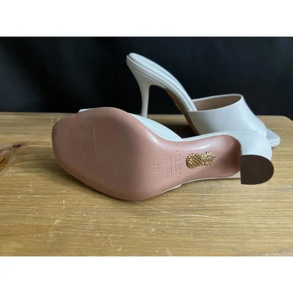 AQUAZZURA Violette White Soft Leather Heeled Mules 36.5/US 6.5 $650 no box 95mm