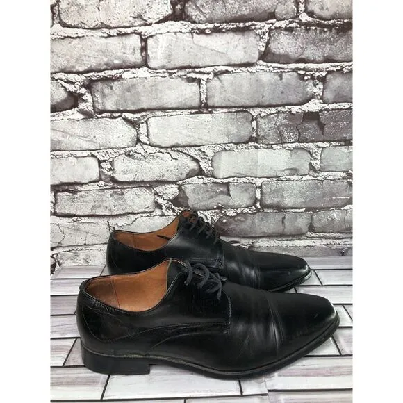 AQUILA Italian made Black Leather Cap Toe Dress Lace Up Shoes Men Sz 41EU/8M US