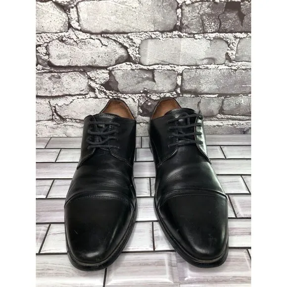 AQUILA Italian made Black Leather Cap Toe Dress Lace Up Shoes Men Sz 41EU/8M US