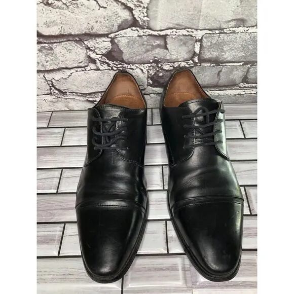 AQUILA Italian made Black Leather Cap Toe Dress Lace Up Shoes Men Sz 41EU/8M US