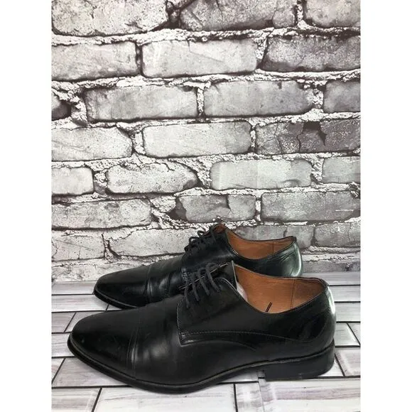 AQUILA Italian made Black Leather Cap Toe Dress Lace Up Shoes Men Sz 41EU/8M US