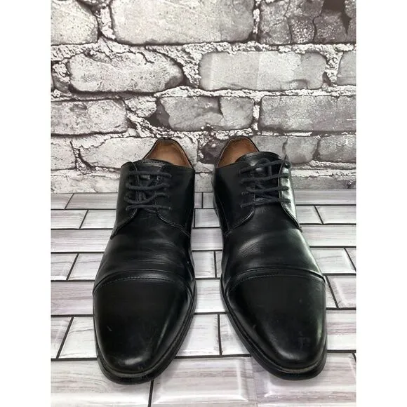 AQUILA Italian made Black Leather Cap Toe Dress Lace Up Shoes Men Sz 41EU/8M US