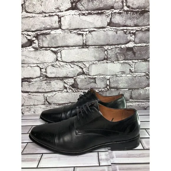 AQUILA Italian made Black Leather Cap Toe Dress Lace Up Shoes Men Sz 41EU/8M US