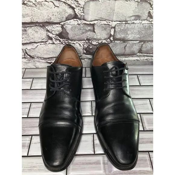 AQUILA Italian made Black Leather Cap Toe Dress Lace Up Shoes Men Sz 41EU/8M US