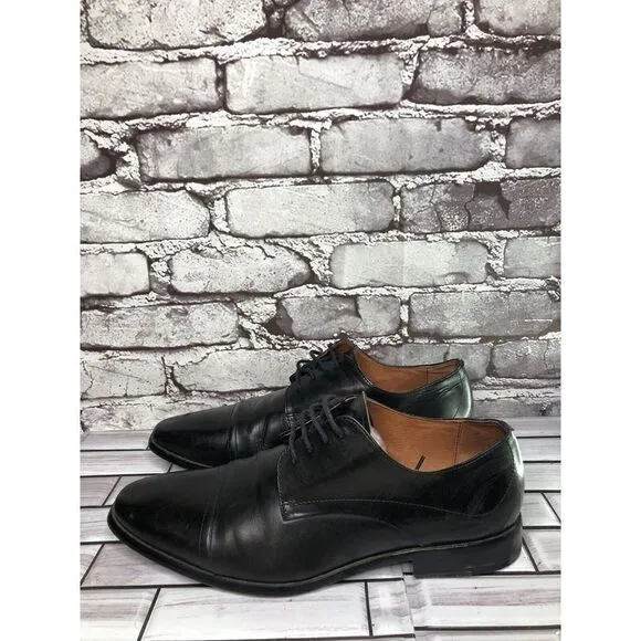 AQUILA Italian made Black Leather Cap Toe Dress Lace Up Shoes Men Sz 41EU/8M US