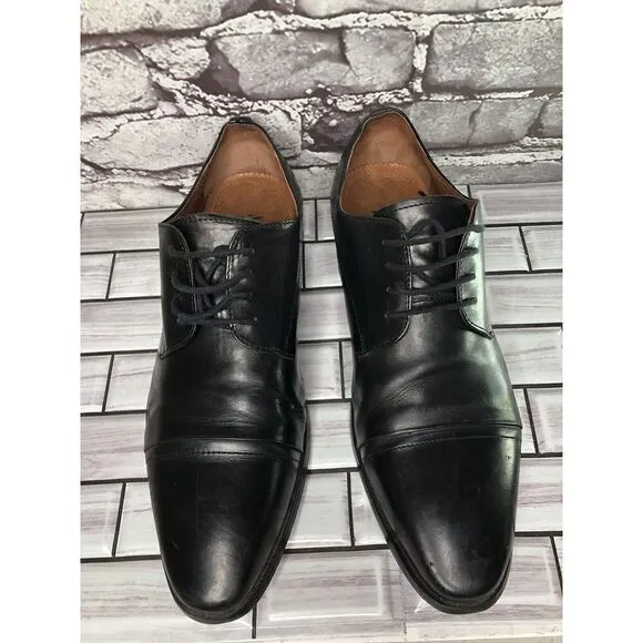 AQUILA Italian made Black Leather Cap Toe Dress Lace Up Shoes Men Sz 41EU/8M US