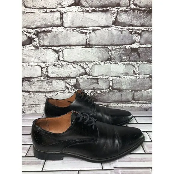 AQUILA Italian made Black Leather Cap Toe Dress Lace Up Shoes Men Sz 41EU/8M US