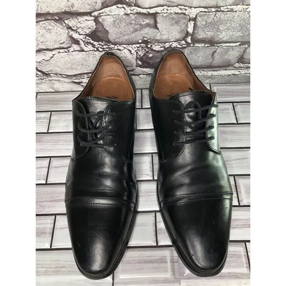AQUILA Italian made Black Leather Cap Toe Dress Lace Up Shoes Men Sz 41EU/8M US
