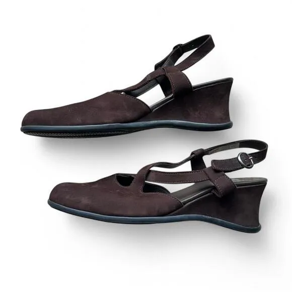 Arche Maryjane Leather Nubuck Suede Cross Strap Sandals Wedge Heel Sz 41 US 9.5