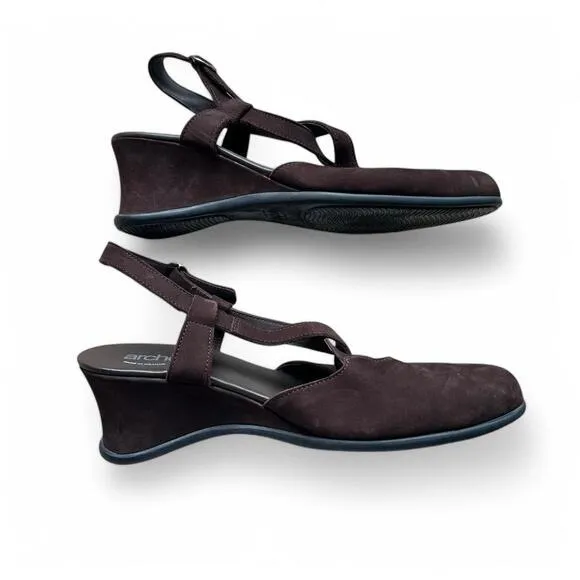Arche Maryjane Leather Nubuck Suede Cross Strap Sandals Wedge Heel Sz 41 US 9.5