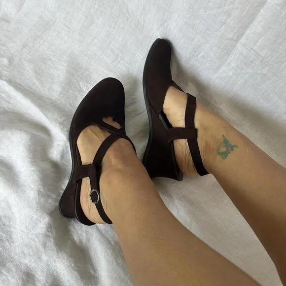 Arche Maryjane Leather Nubuck Suede Cross Strap Sandals Wedge Heel Sz 41 US 9.5